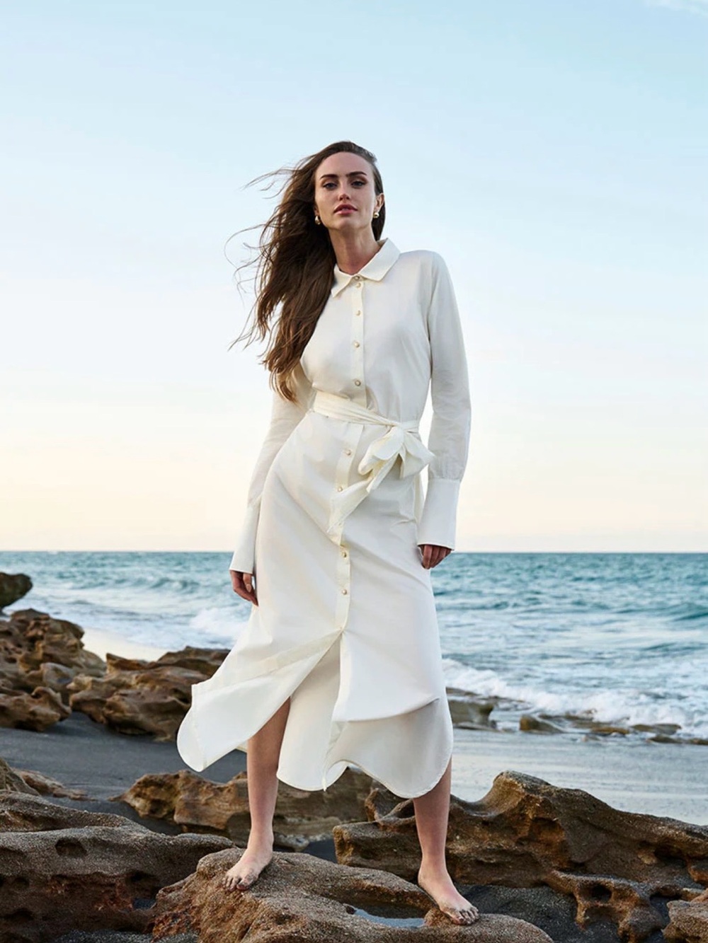 NWT Mott50 Coolibar Captiva 2.0 Shirt Dress XS Ivory - UPF50 Sun Safe